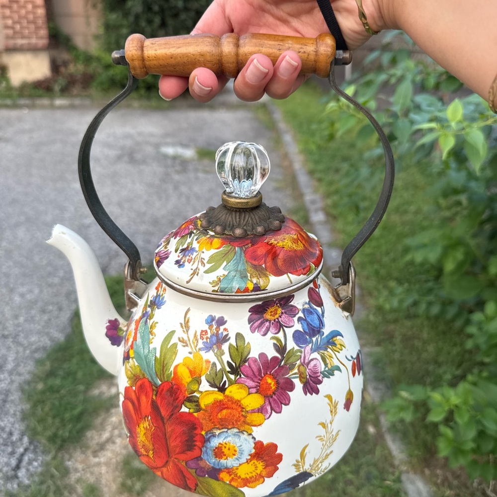 MacKenzie-Childs Floral Teapot with Wooden Handle